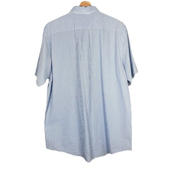 Lands’ End Seersucker Shirt Men’s L Blue White Striped Button Up Nautical Beach - Picture 6 of 10